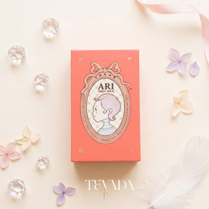 Ari Baby Tarot Deck whimsical pink cartoon indie tarot deck with foil pink edges for gentle inner child healing.