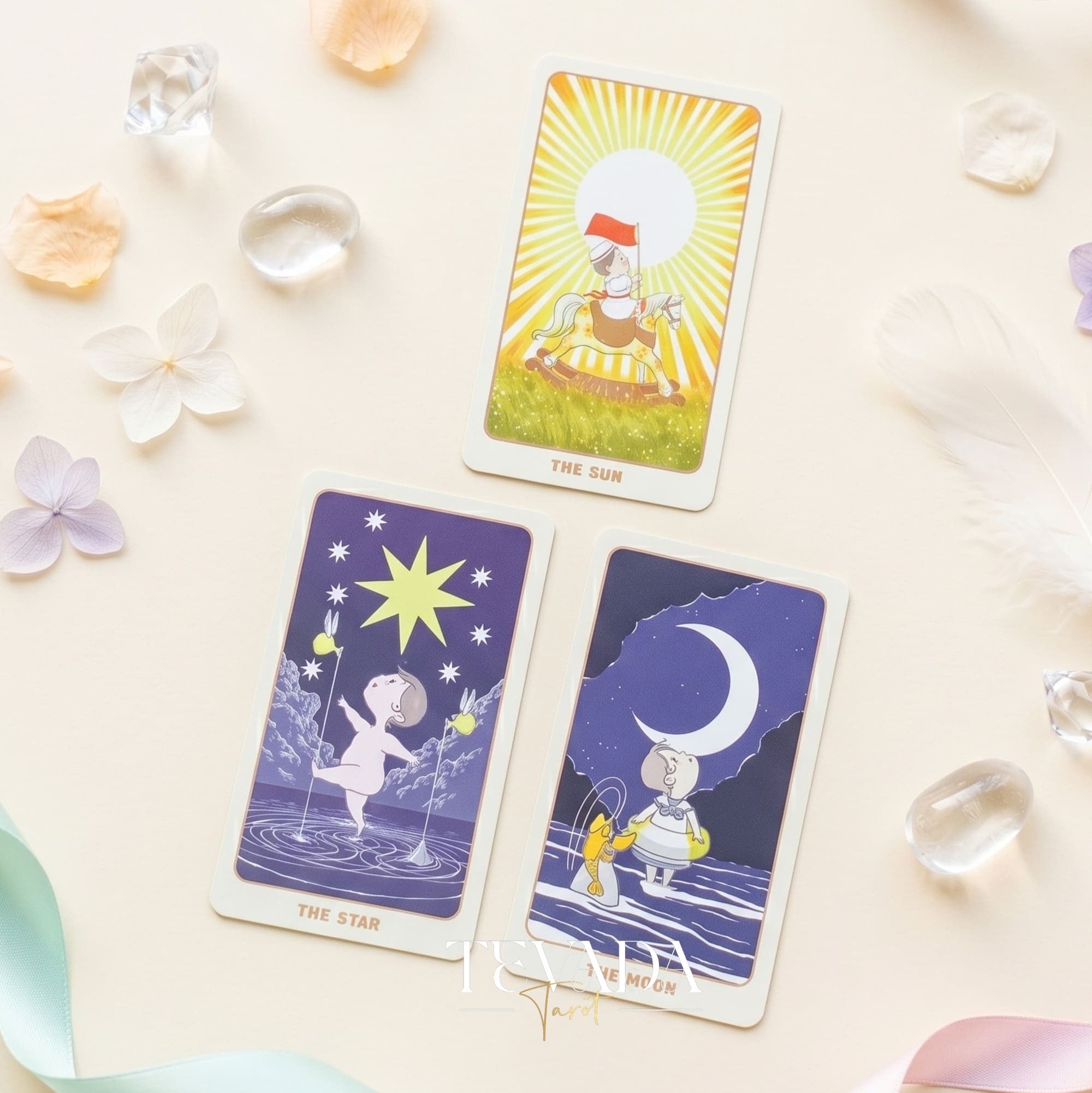 Ari Baby Tarot Deck whimsical pink cartoon indie tarot deck with foil pink edges for gentle inner child healing.