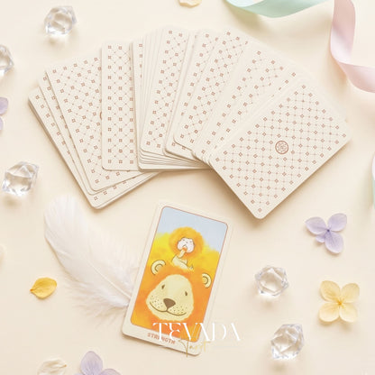 Ari Baby Tarot Deck whimsical pink cartoon indie tarot deck with foil pink edges for gentle inner child healing.