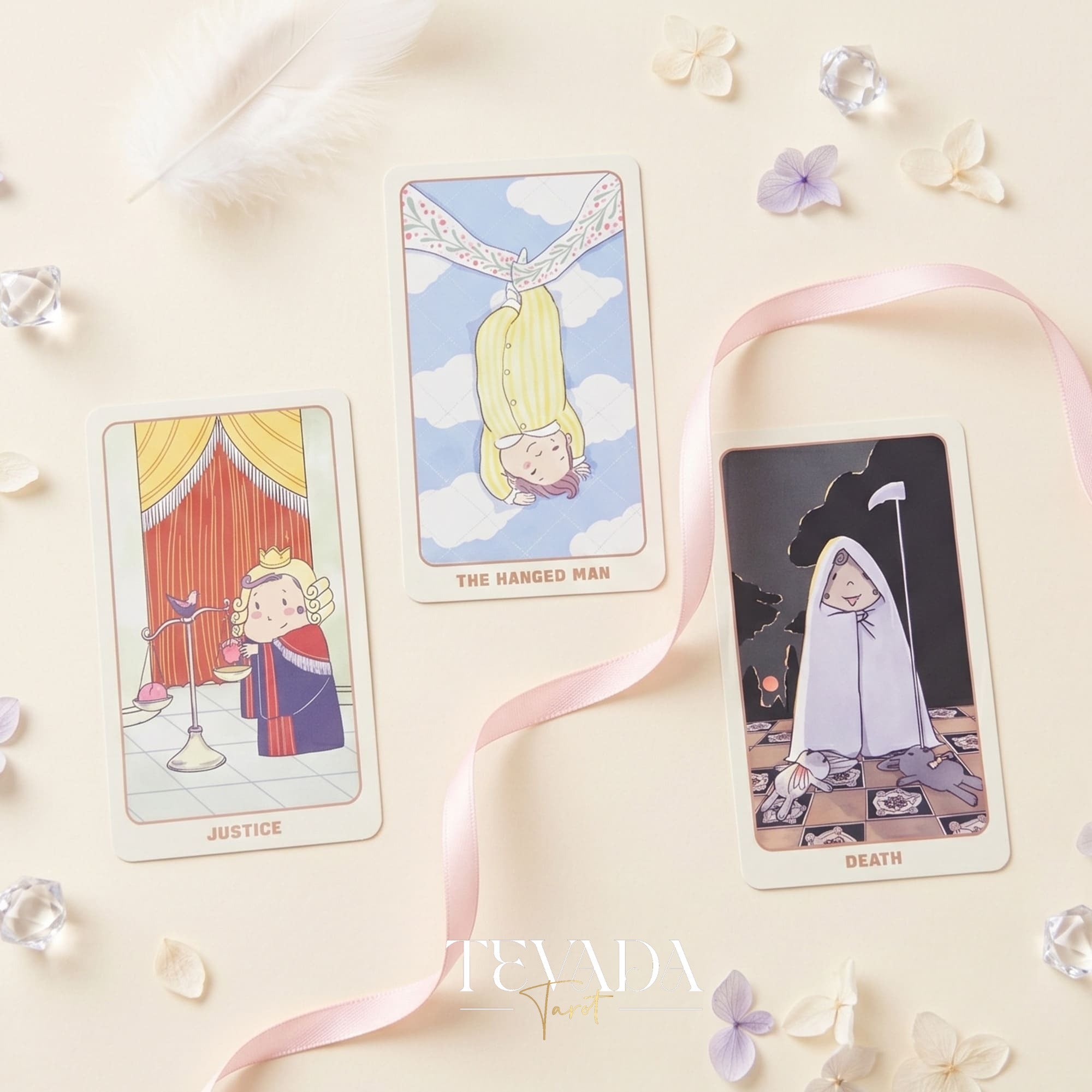 Ari Baby Tarot Deck whimsical pink cartoon indie tarot deck with foil pink edges for gentle inner child healing.