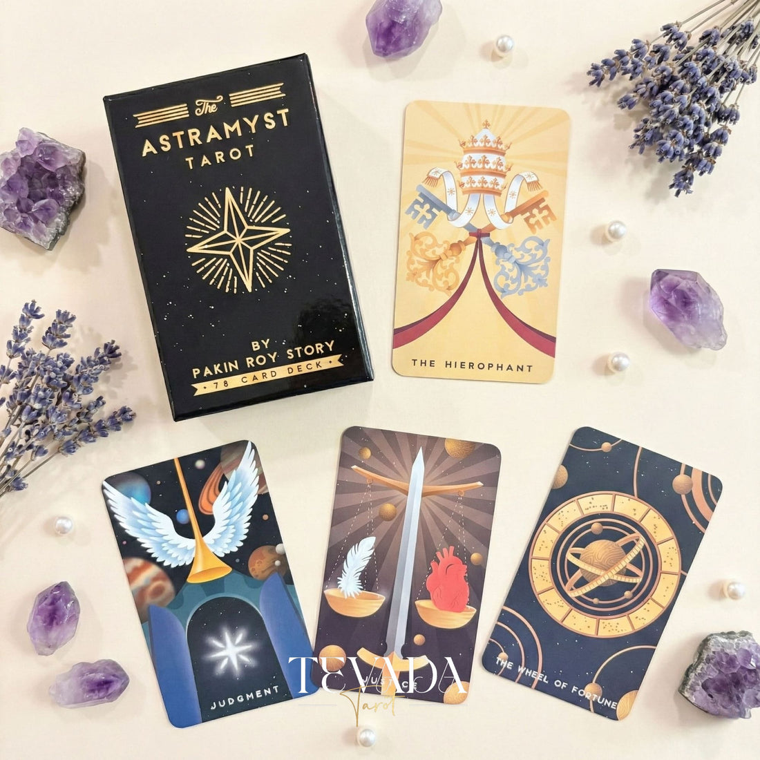 The Astramyst Tarot Deck whimsical cosmic and Thai Khon art Indie Tarot Deck on 350gsm matte paper for self reflection.