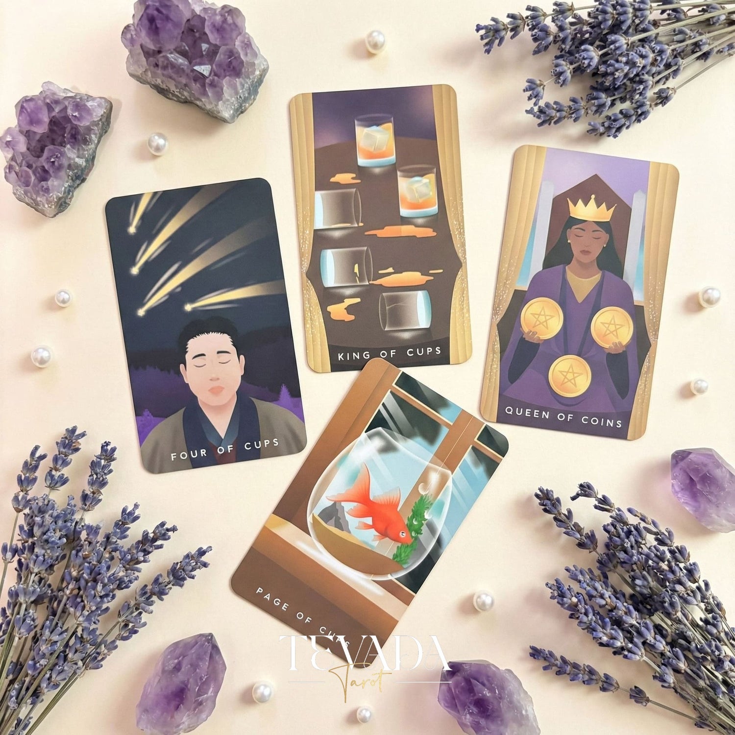 The Astramyst Tarot Deck whimsical cosmic and Thai Khon art Indie Tarot Deck on 350gsm matte paper for self reflection.