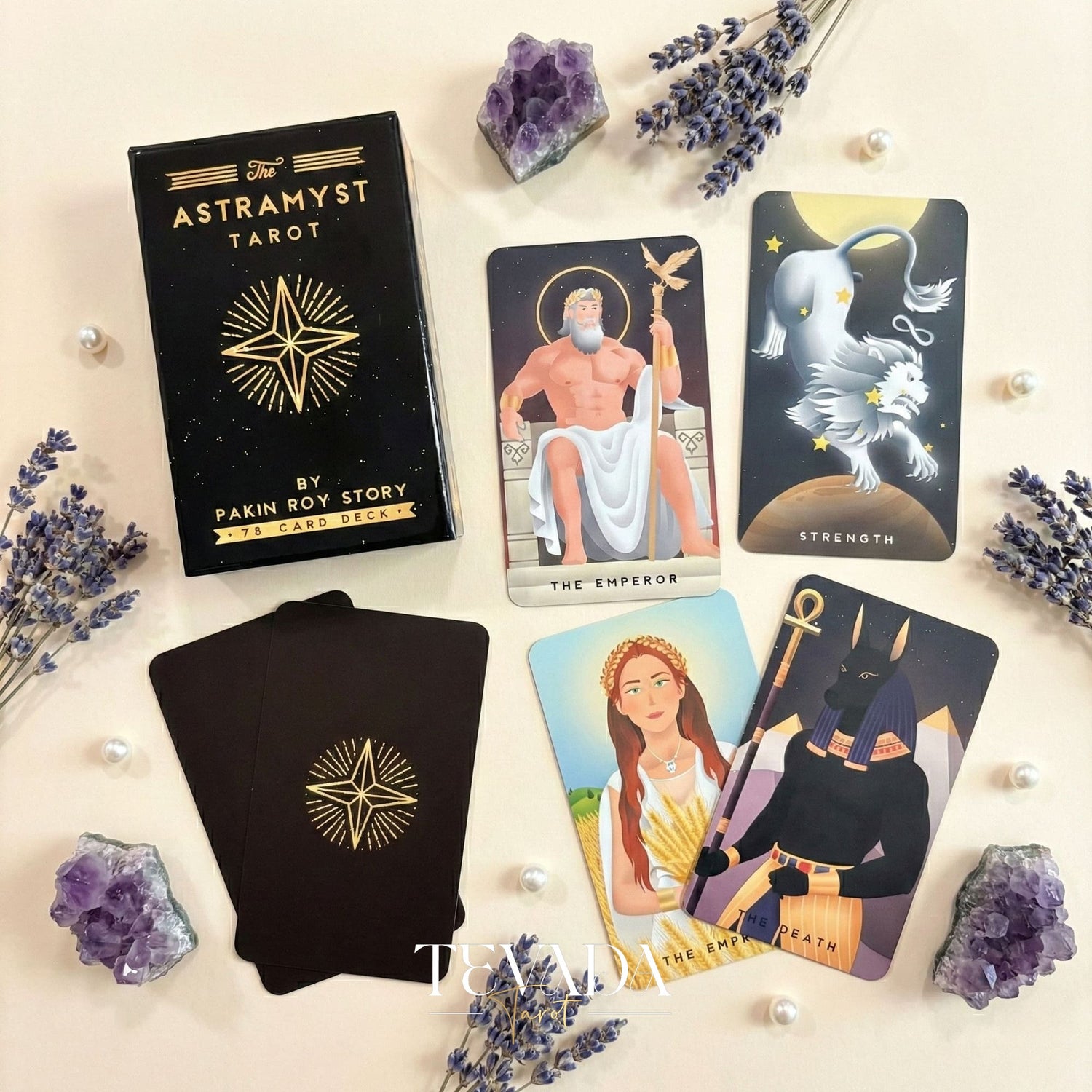 The Astramyst Tarot Deck whimsical cosmic and Thai Khon art Indie Tarot Deck on 350gsm matte paper for self reflection.