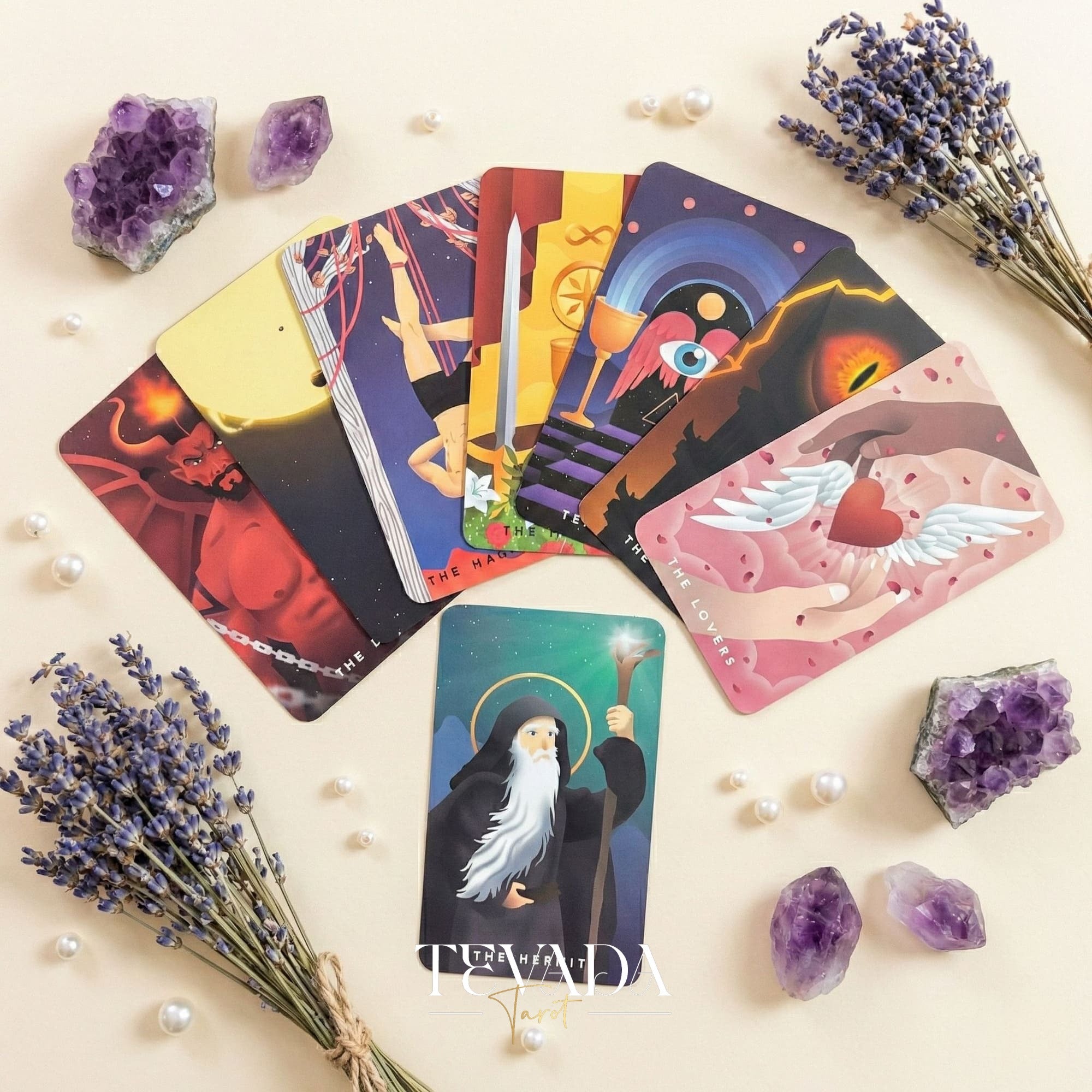 The Astramyst Tarot Deck whimsical cosmic and Thai Khon art Indie Tarot Deck on 350gsm matte paper for self reflection.