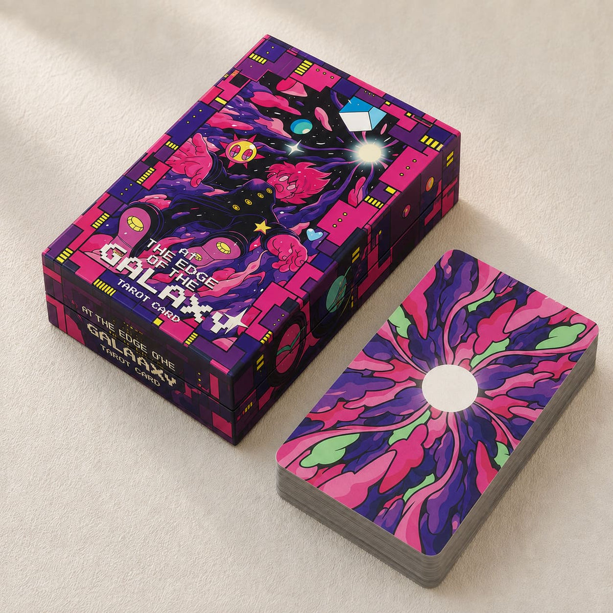 At the Edge of the Galaxy Tarot hand-drawn cyberpunk deck for reflection and personal growth