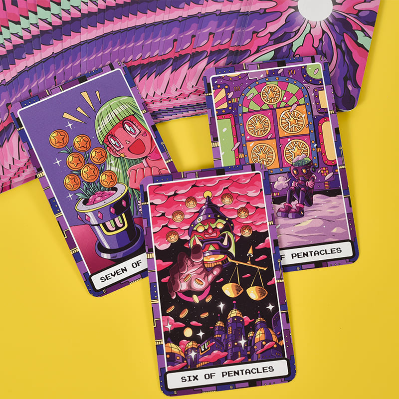 At the Edge of the Galaxy Tarot hand-drawn cyberpunk deck for reflection and personal growth