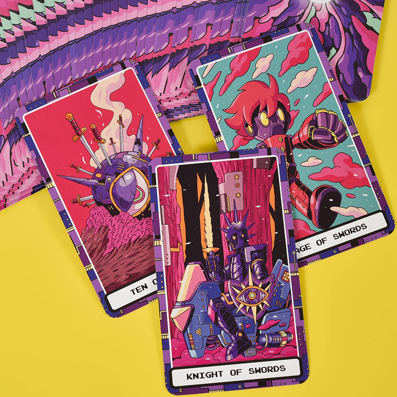 At the Edge of the Galaxy Tarot hand-drawn cyberpunk deck for reflection and personal growth