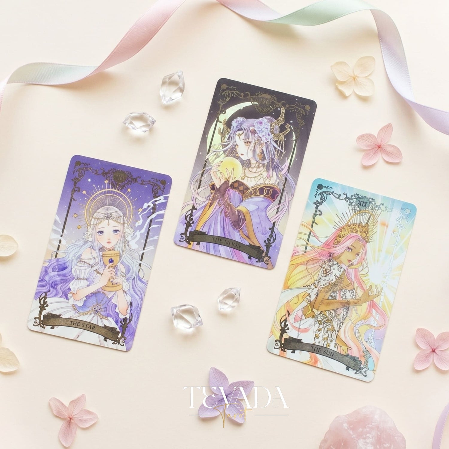 Avalon Revelation Tarot DELUXE Edition Japanese anime indie tarot deck for inner child healing.