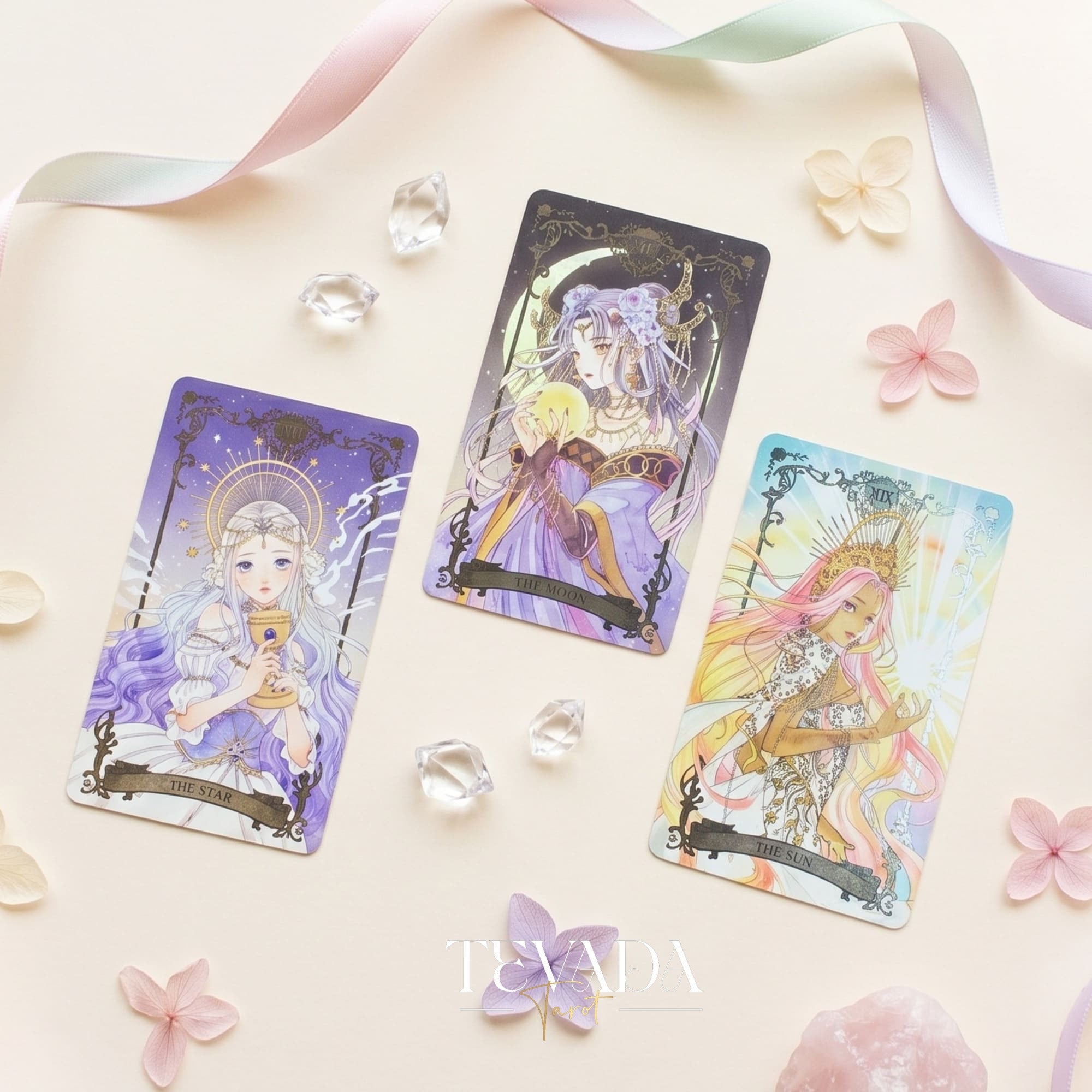 Avalon Revelation Tarot DELUXE Edition Japanese anime indie tarot deck for inner child healing.