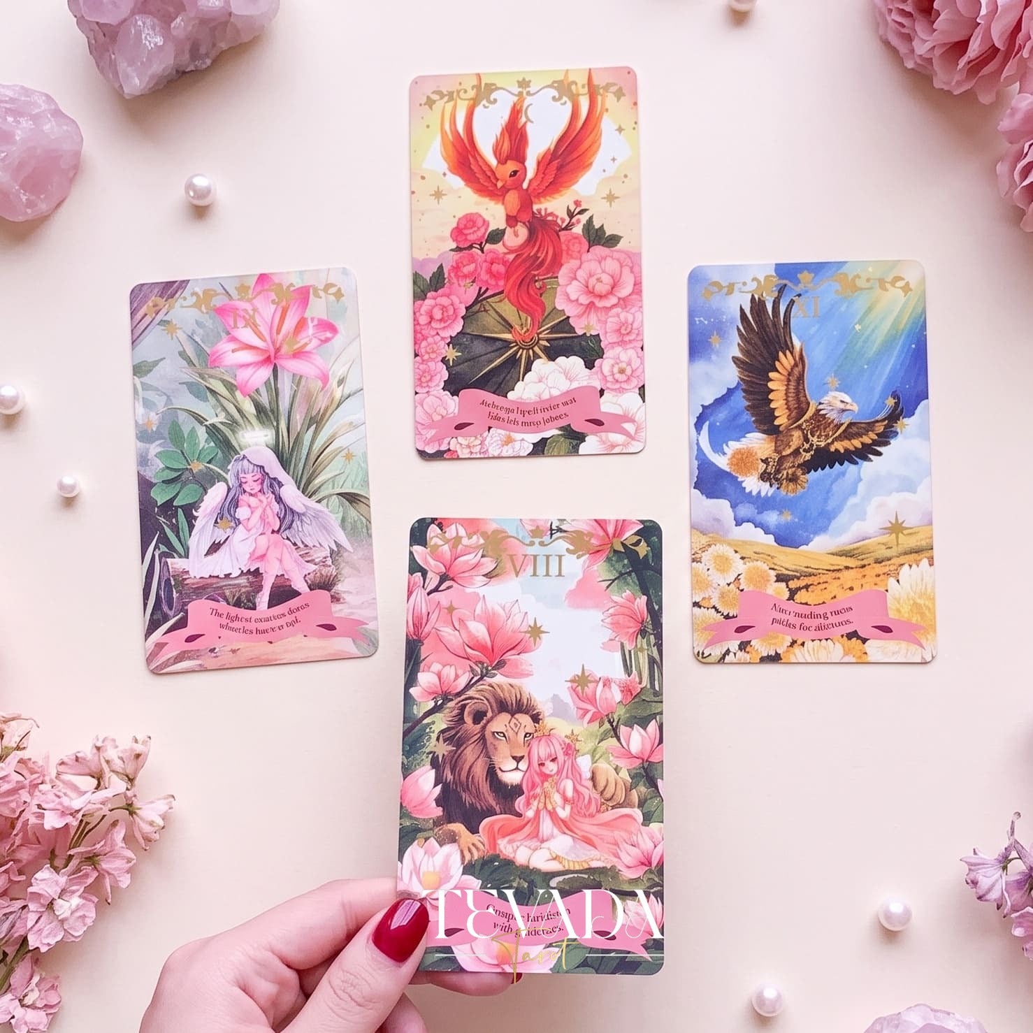 Beaming Booming Tarot &amp; Oracle Deck featuring cute hand-drawn art for healing and intuitive guidance.