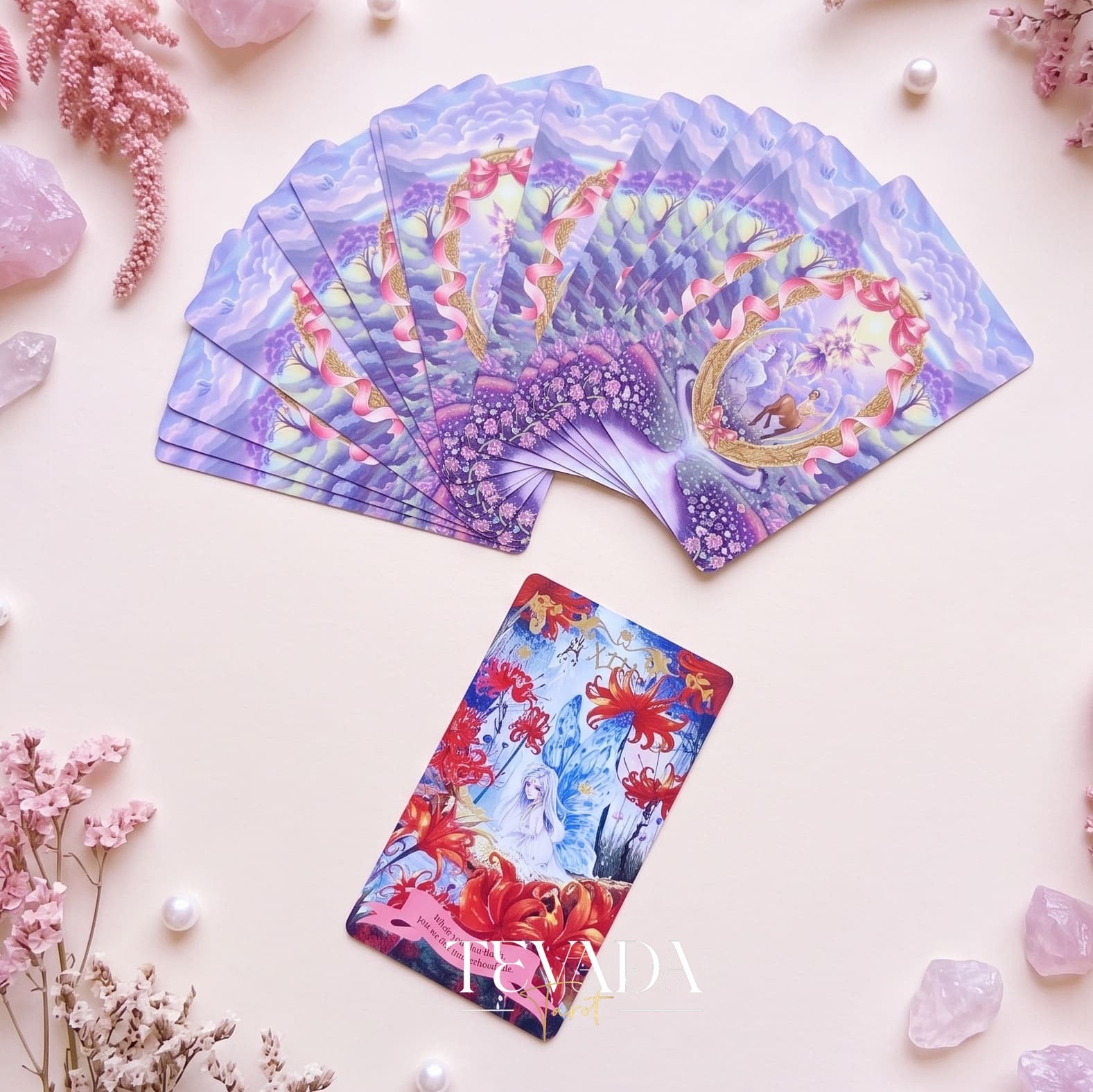 Beaming Booming Tarot &amp; Oracle Deck featuring cute hand-drawn art for healing and intuitive guidance.