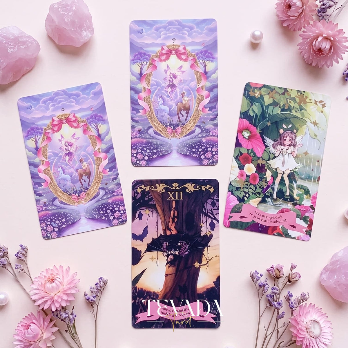 Beaming Booming Tarot &amp; Oracle Deck featuring cute hand-drawn art for healing and intuitive guidance.