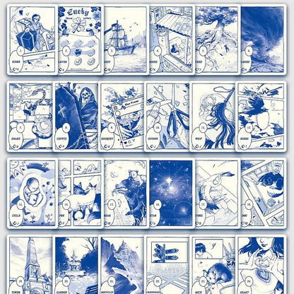 Blues Lenormand Deck Klein blue comic-style oracle deck for direct daily readings