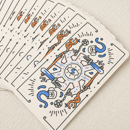 Brat Break Doodlez Tarot hand-drawn cartoon deck with bold red, blue, black, and white art for playful readings