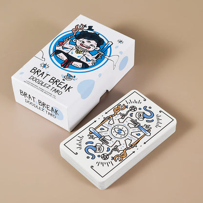 Brat Break Doodlez Tarot hand-drawn cartoon deck with bold red, blue, black, and white art for playful readings
