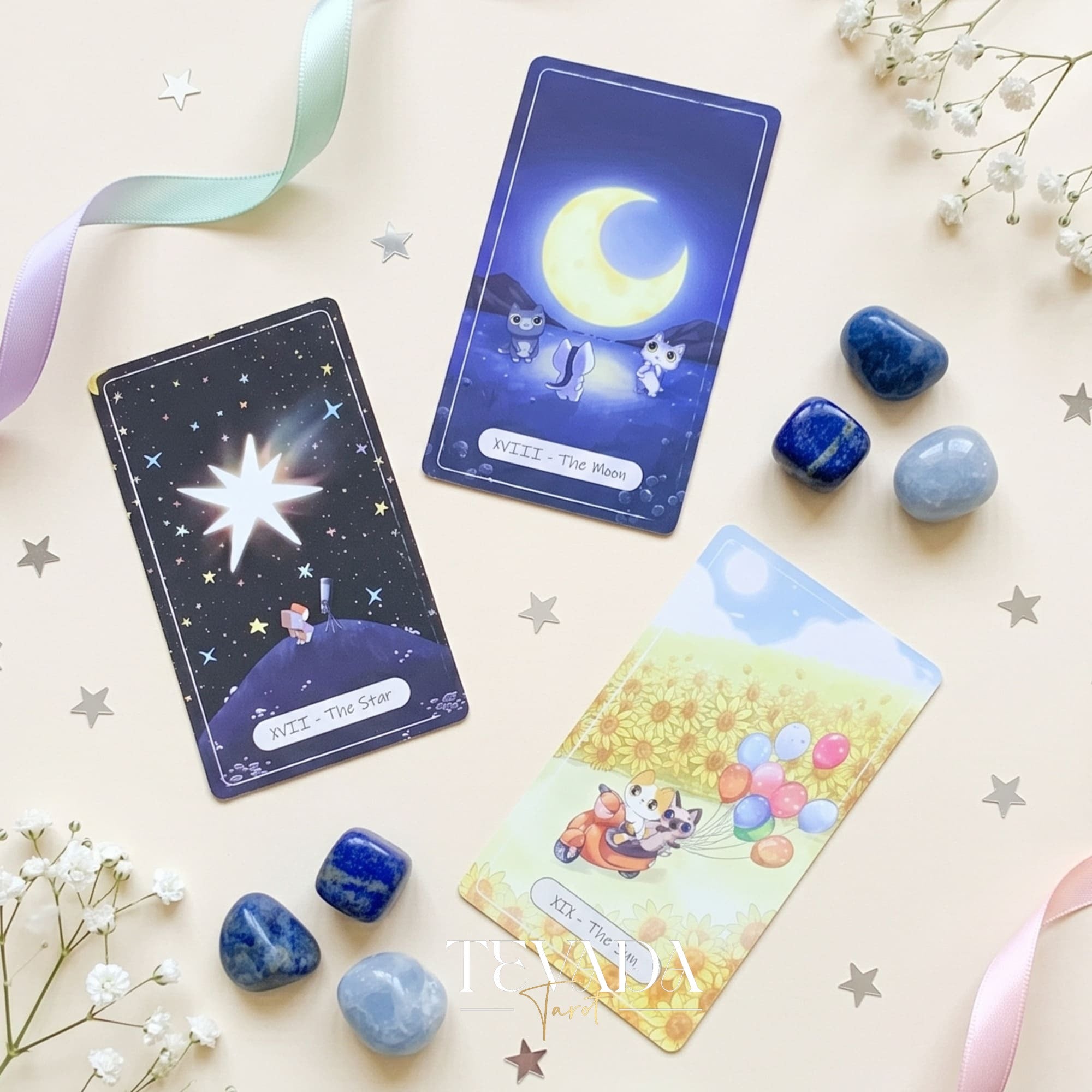 Catopia Tarot II featuring whimsical cat artwork on smooth cardstock for healing and playful divination.
