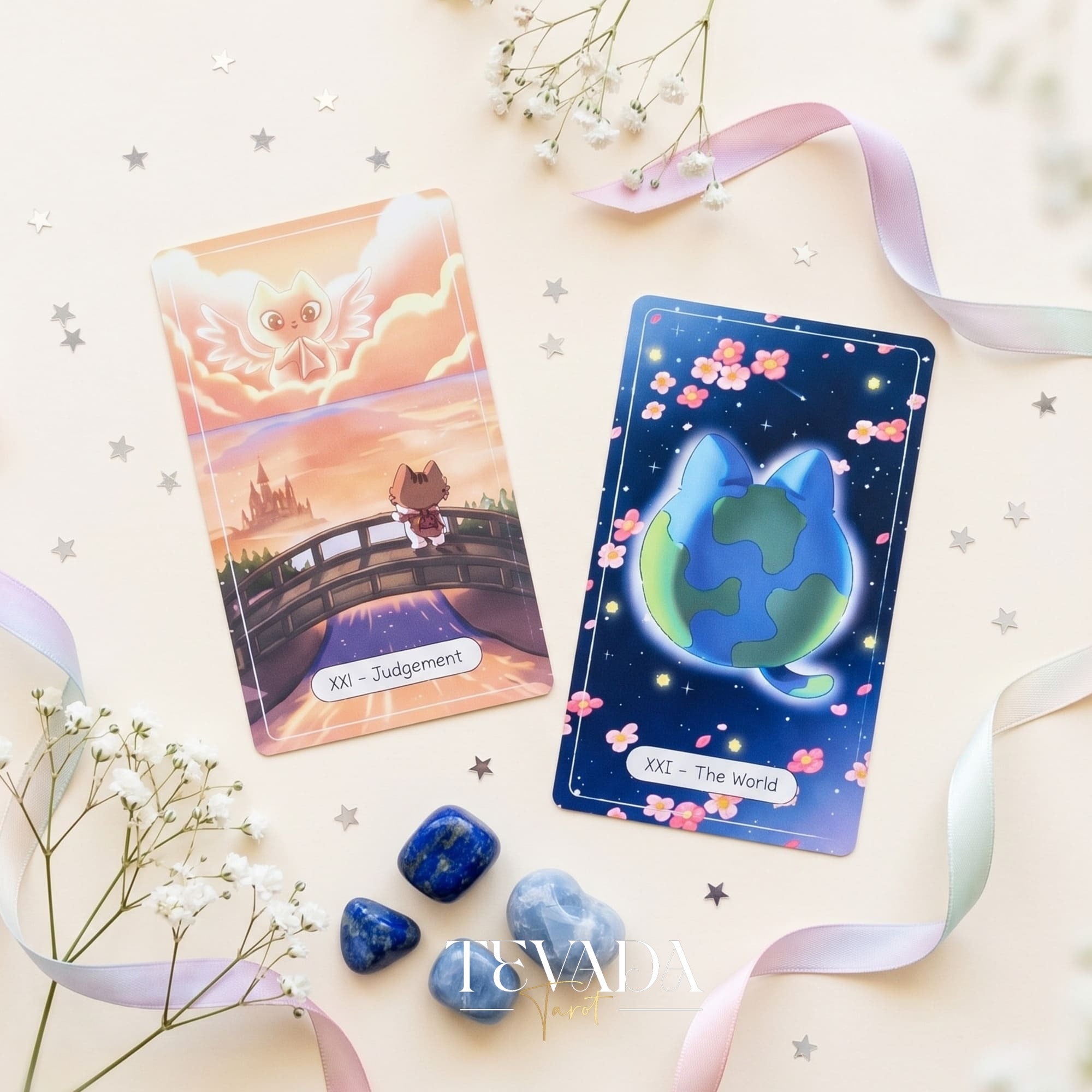 Catopia Tarot II featuring whimsical cat artwork on smooth cardstock for healing and playful divination.