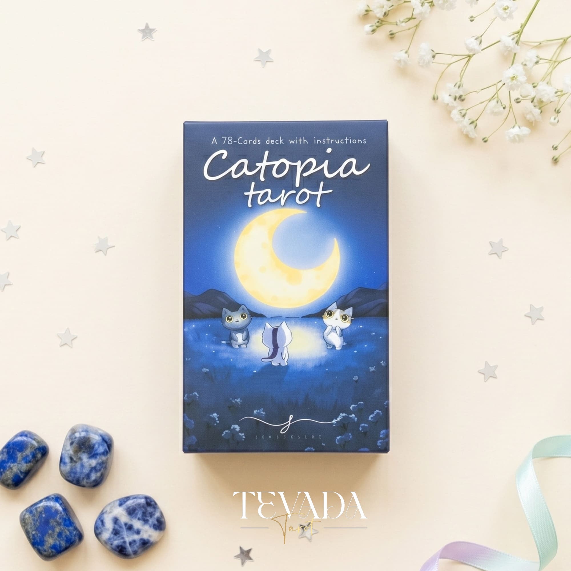 Catopia Tarot II featuring whimsical cat artwork on smooth cardstock for healing and playful divination.