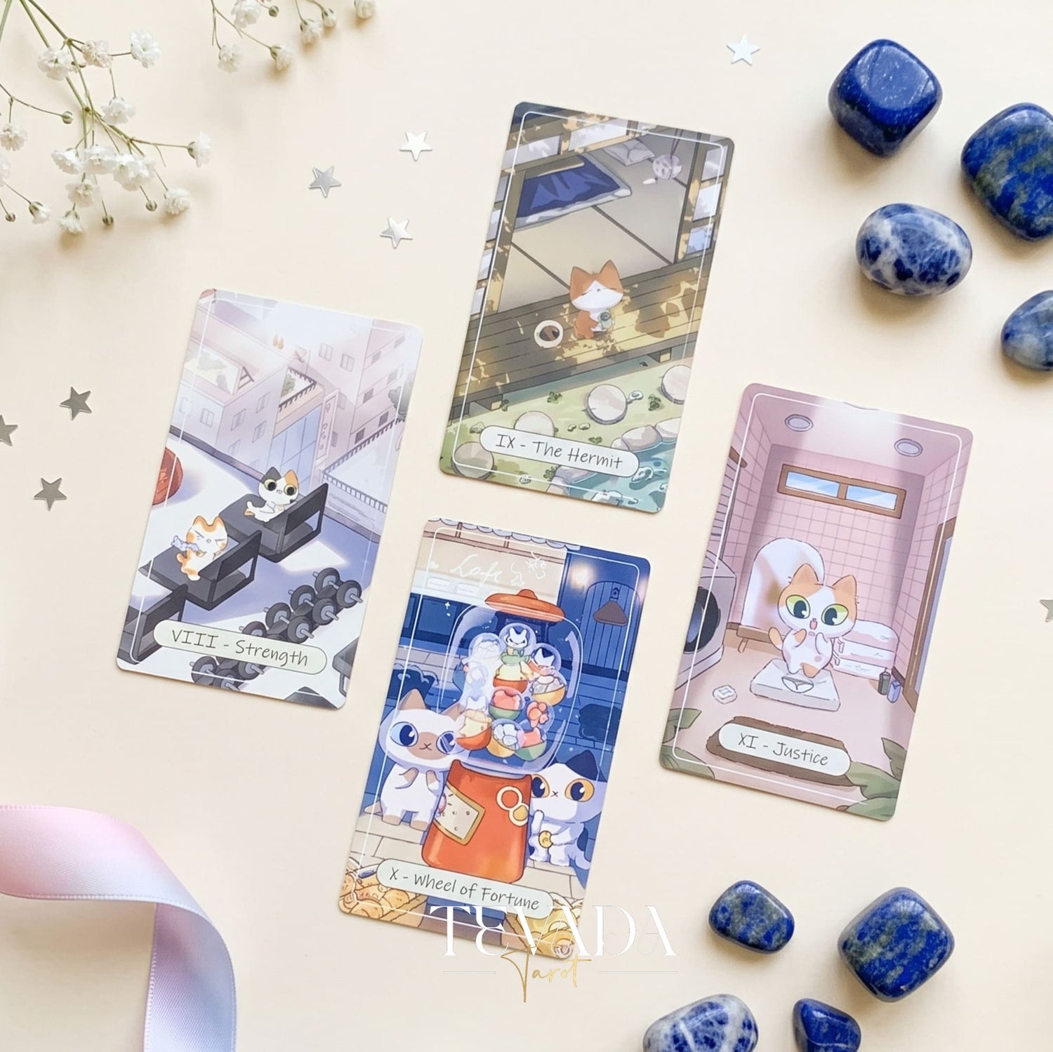 Catopia Tarot II featuring whimsical cat artwork on smooth cardstock for healing and playful divination.