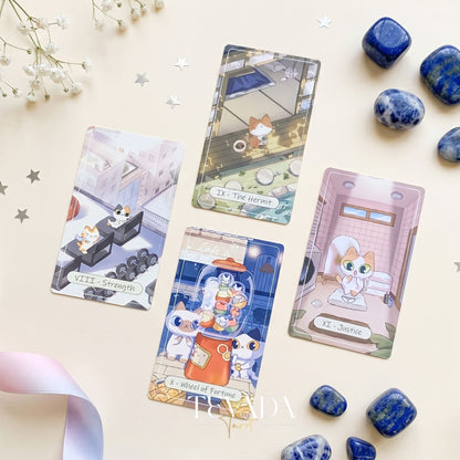 Catopia Tarot II featuring whimsical cat artwork on smooth cardstock for healing and playful divination.