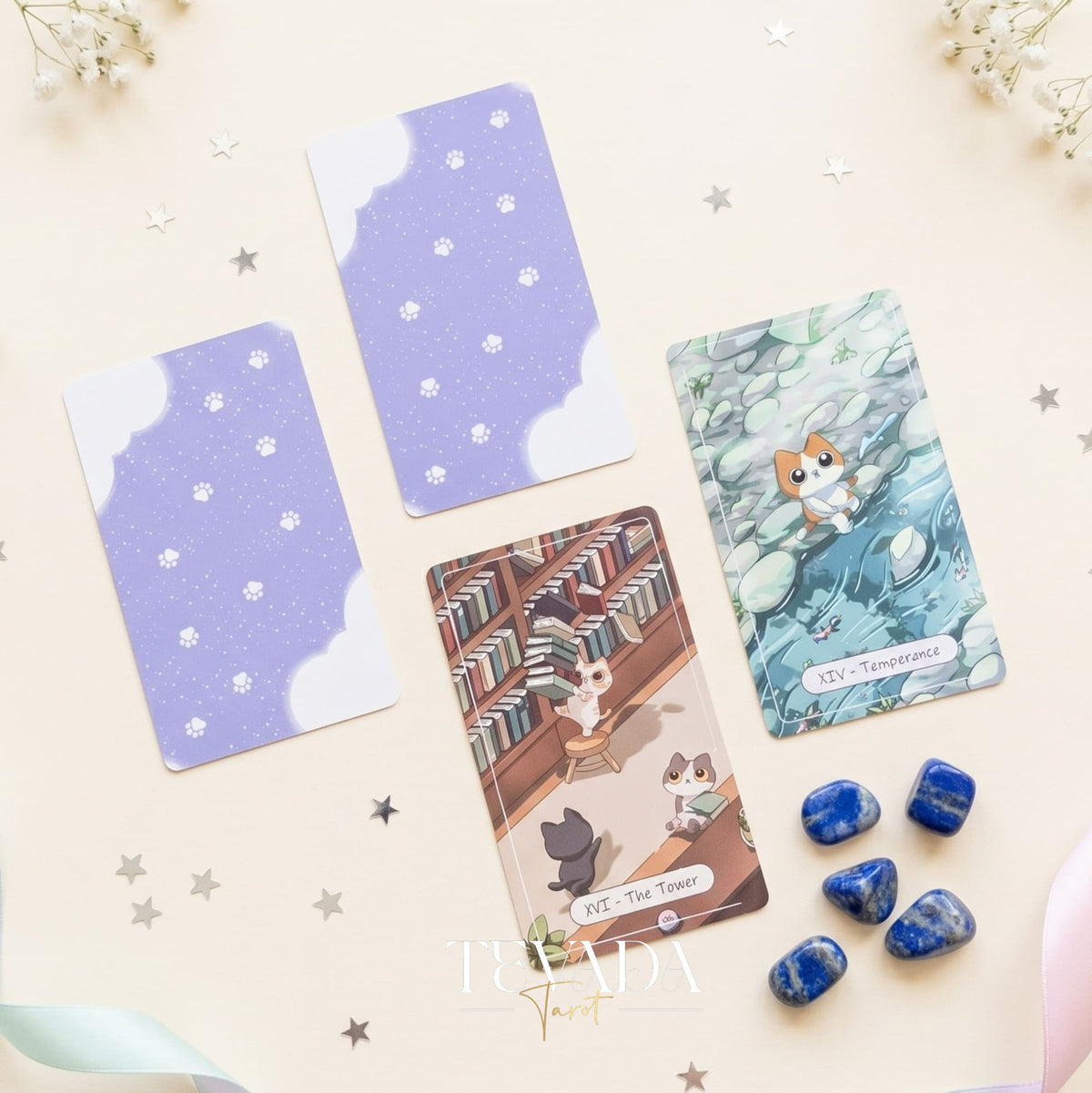 Catopia Tarot II featuring whimsical cat artwork on smooth cardstock for healing and playful divination.