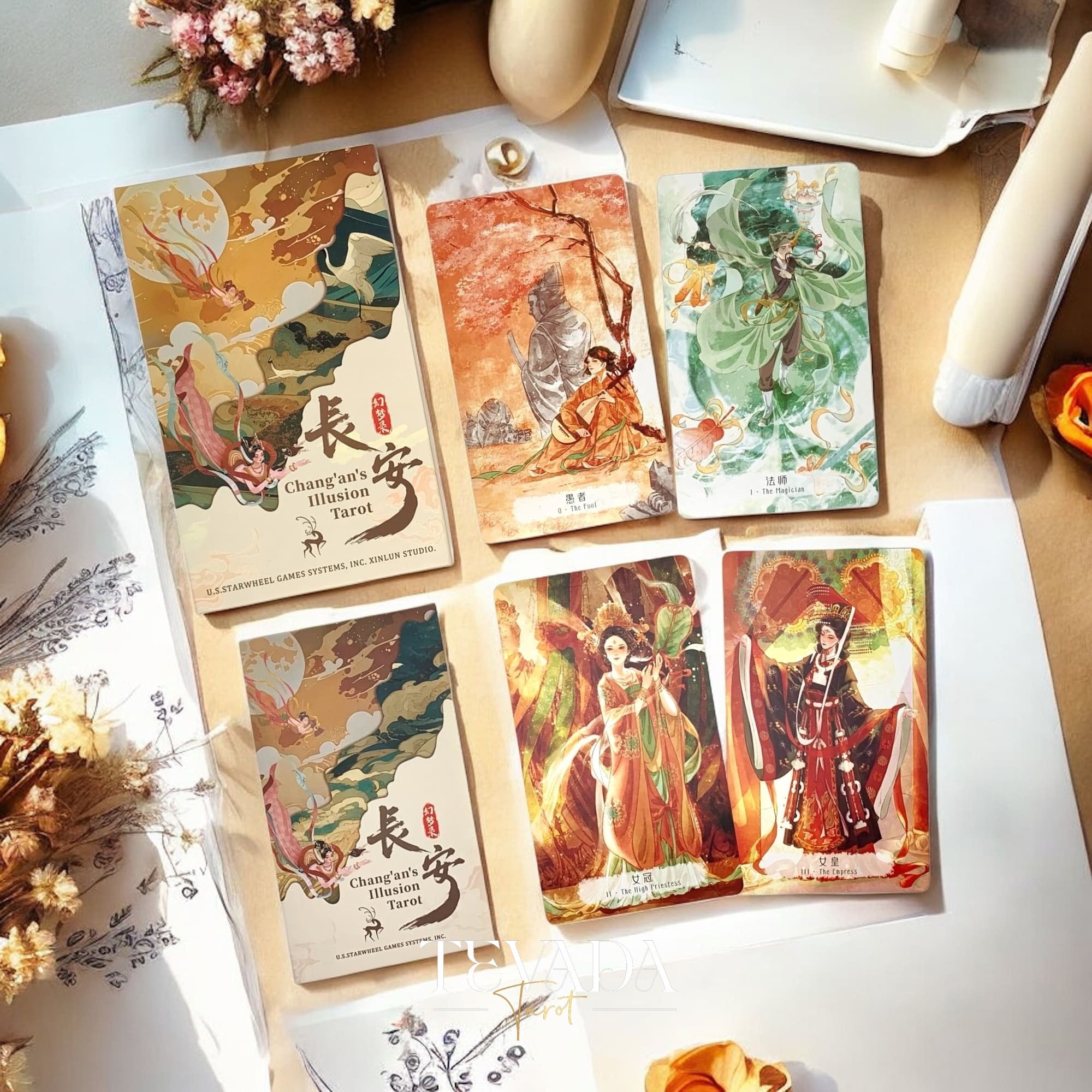 Tarot de ilusión de Chang An Cartas de tarot independientes de estilo chino histórico DELUXE para reflexión cultural y adivinación.