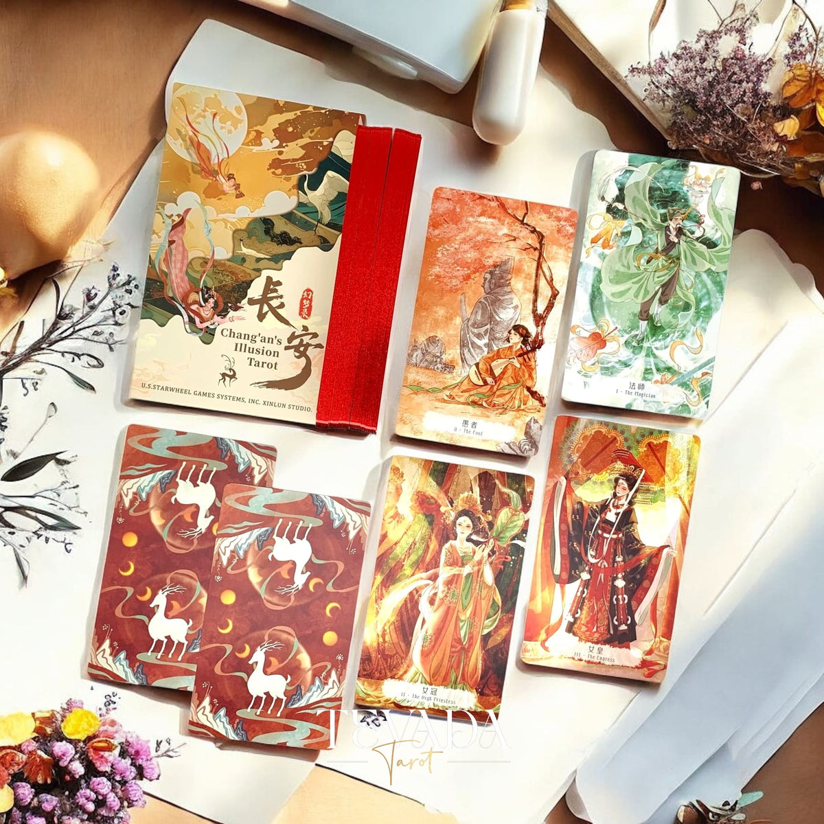 Tarot de ilusión de Chang An Cartas de tarot independientes de estilo chino histórico DELUXE para reflexión cultural y adivinación.