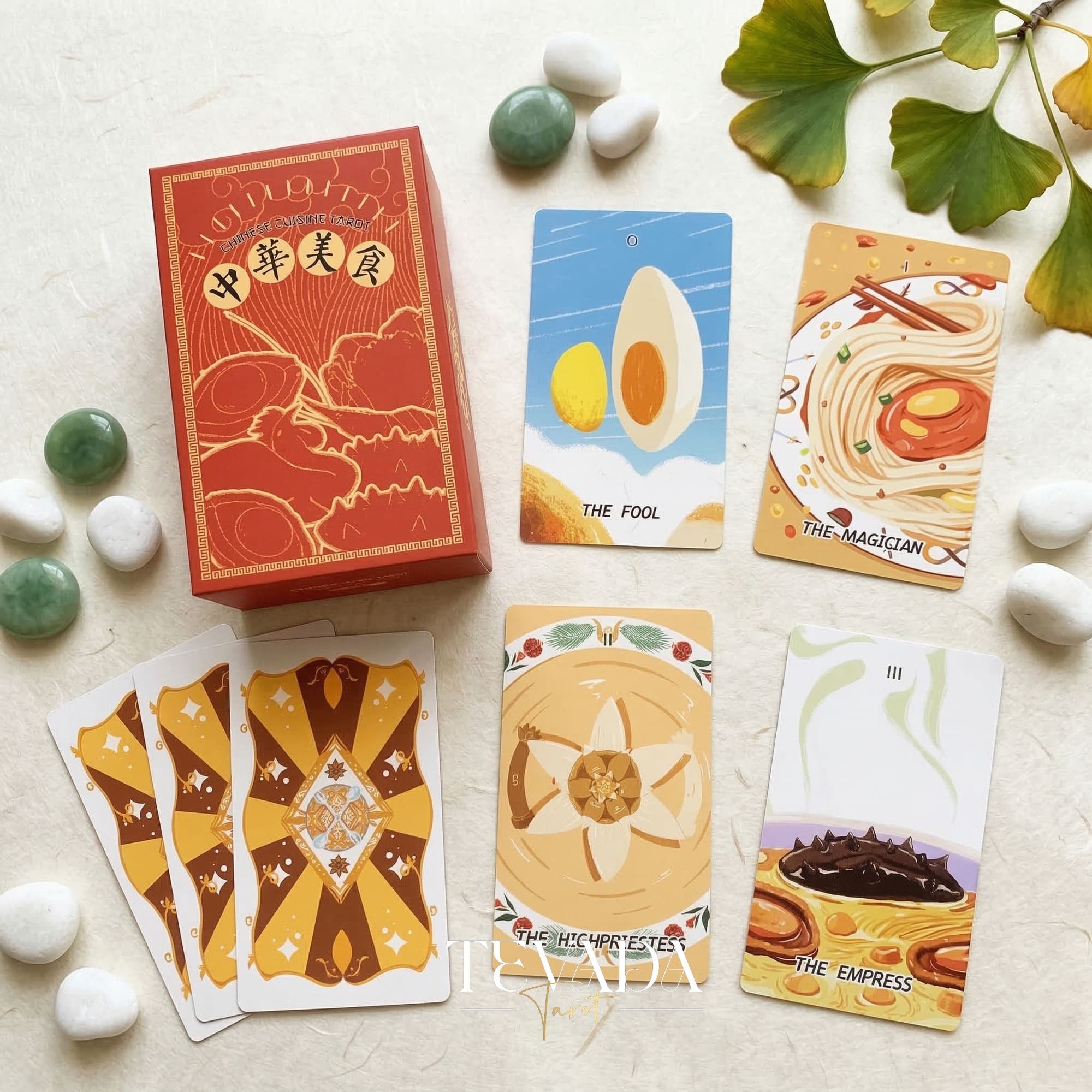 Chinese Cuisine Tarot whimsical food themed Indie Tarot cards for daily rituals and self reflection.