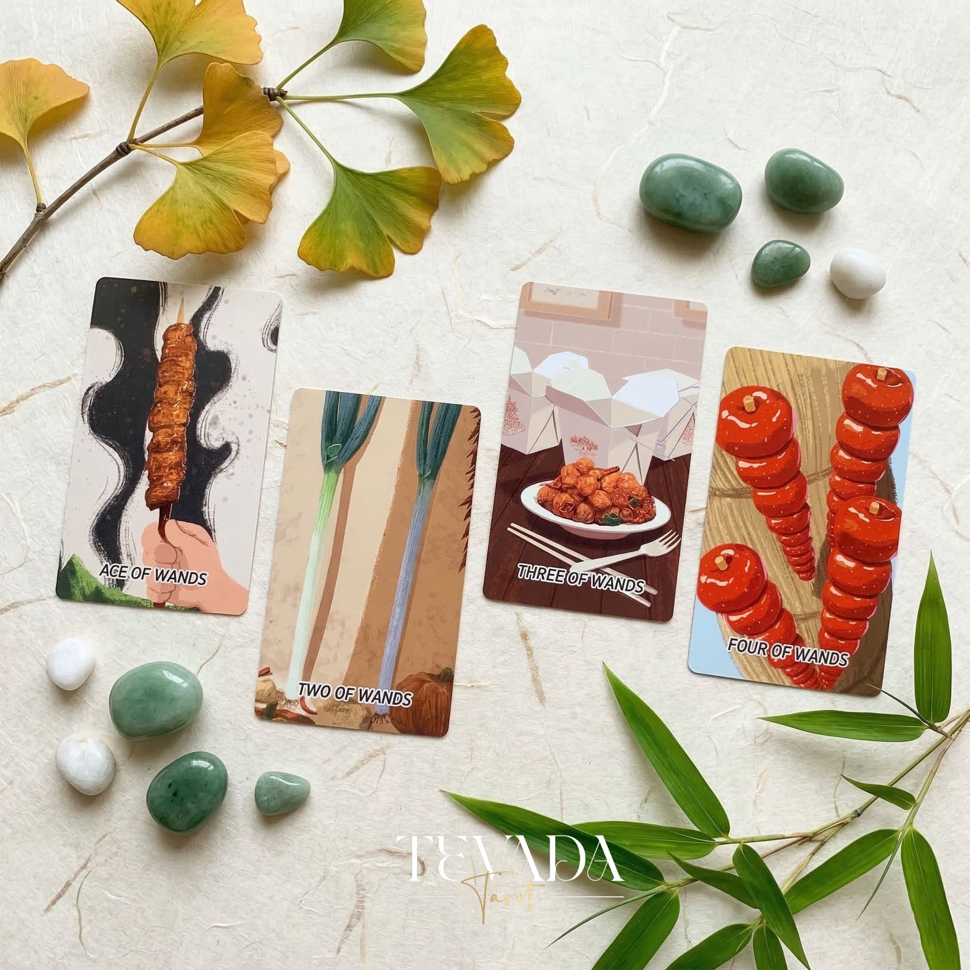 Chinese Cuisine Tarot whimsical food themed Indie Tarot cards for daily rituals and self reflection.