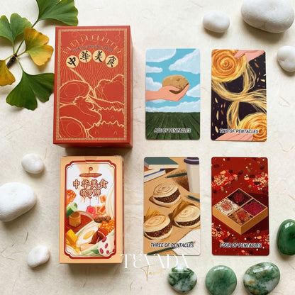 Chinese Cuisine Tarot whimsical food themed Indie Tarot cards for daily rituals and self reflection.