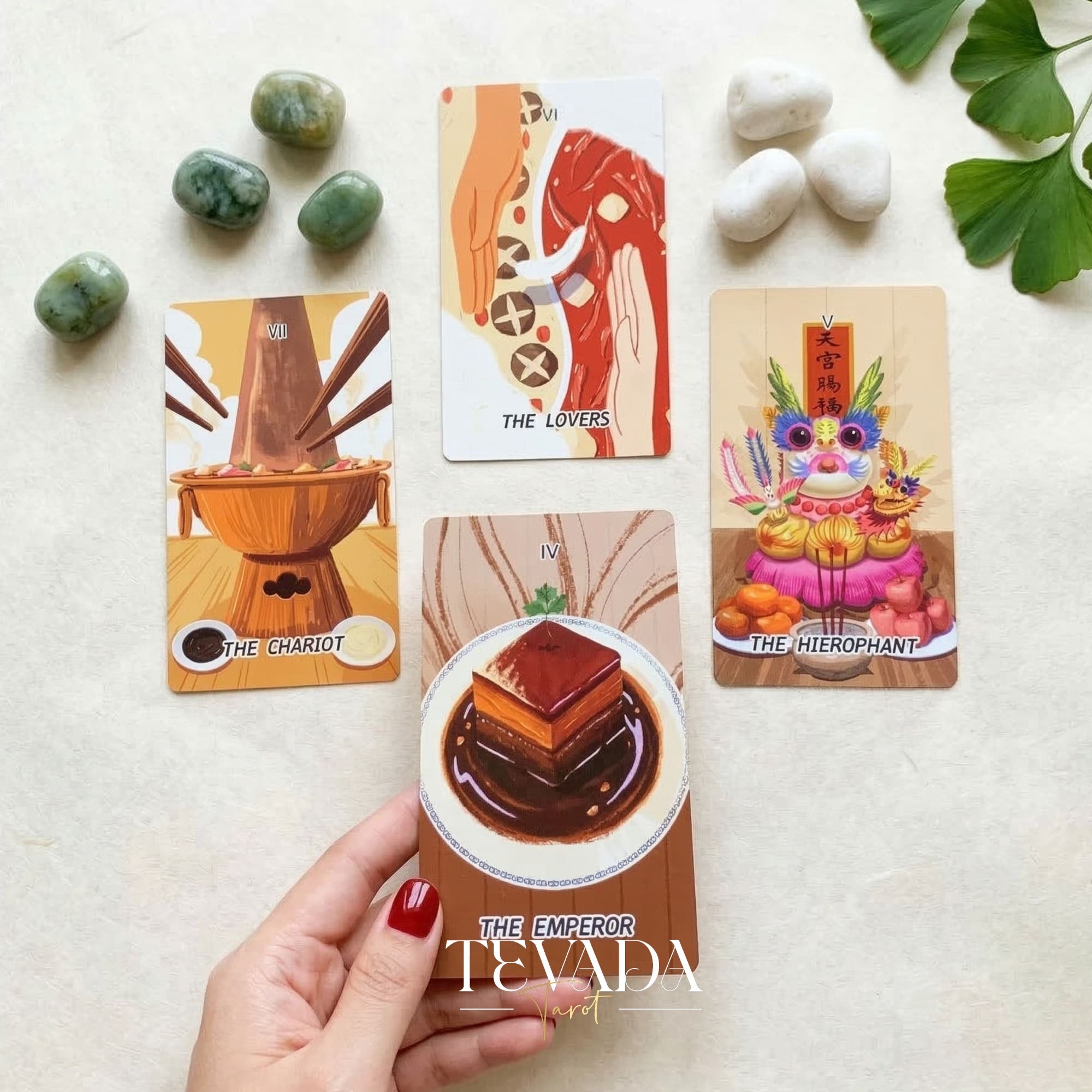 Chinese Cuisine Tarot whimsical food themed Indie Tarot cards for daily rituals and self reflection.