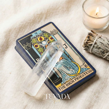 Healing Clear Quartz Point Tower natural stone for mental clarity and spiritual altar decor.