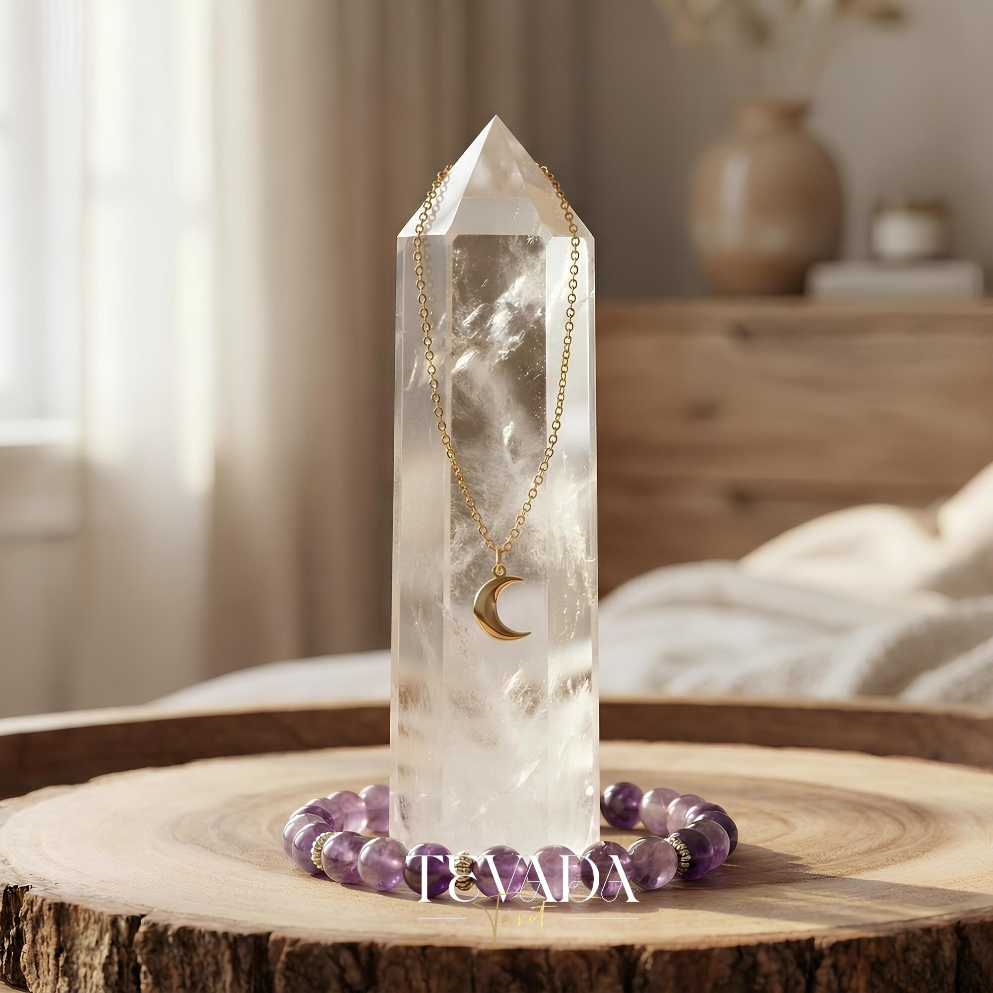 Healing Clear Quartz Point Tower natural stone for mental clarity and spiritual altar decor.