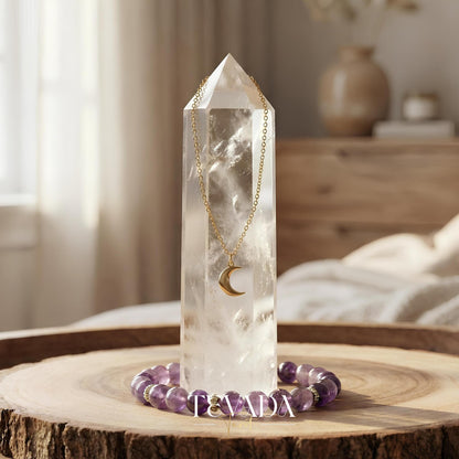 Healing Clear Quartz Point Tower natural stone for mental clarity and spiritual altar decor.