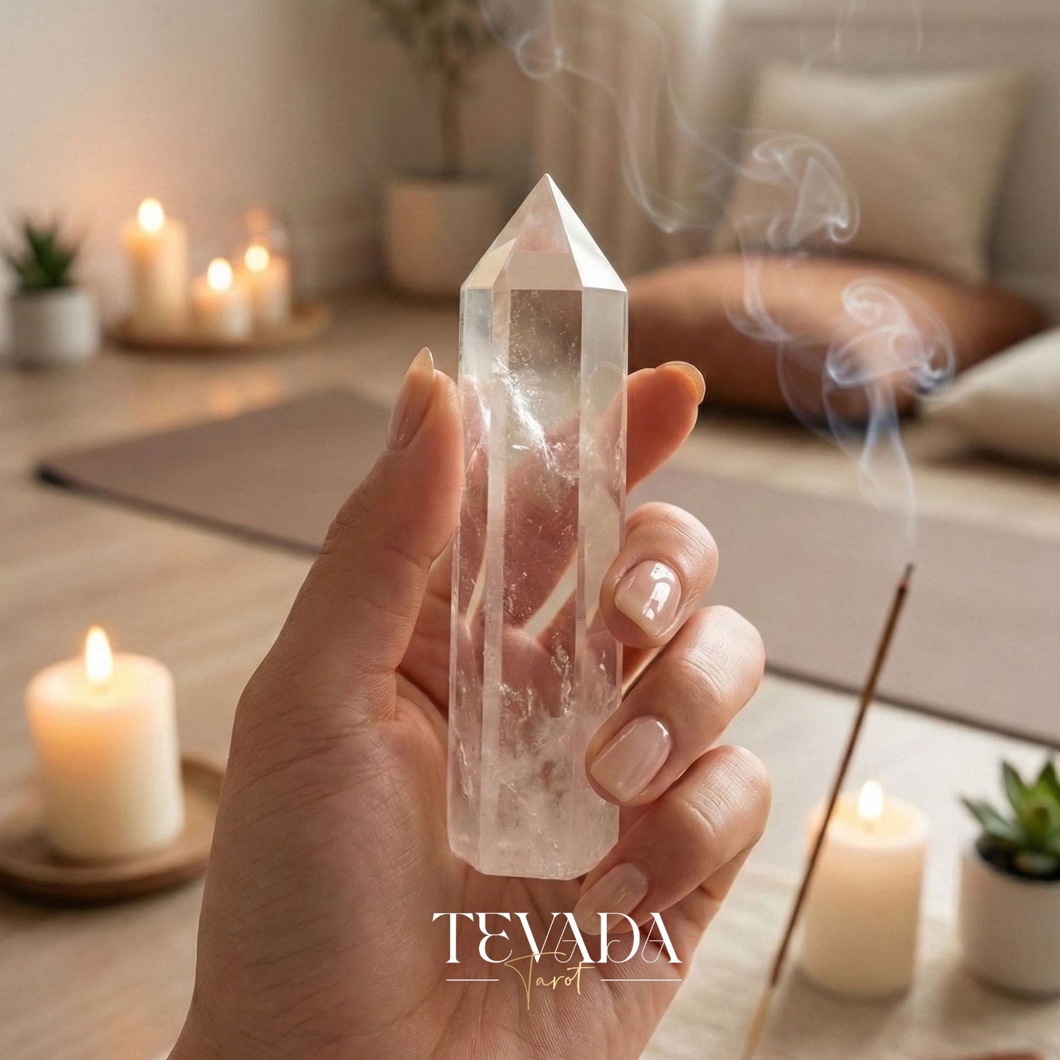 Healing Clear Quartz Point Tower natural stone for mental clarity and spiritual altar decor.