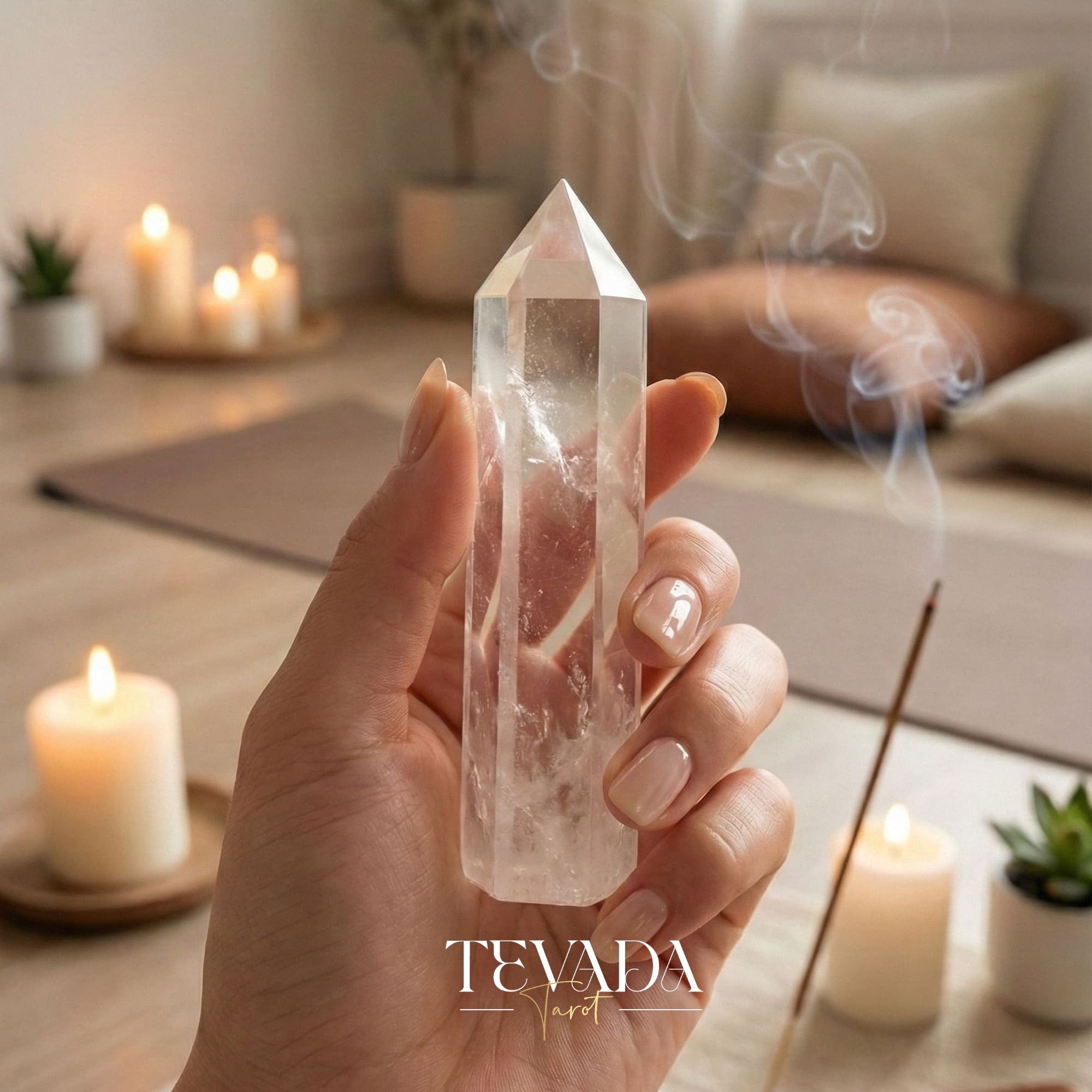 Healing Clear Quartz Point Tower natural stone for mental clarity and spiritual altar decor.