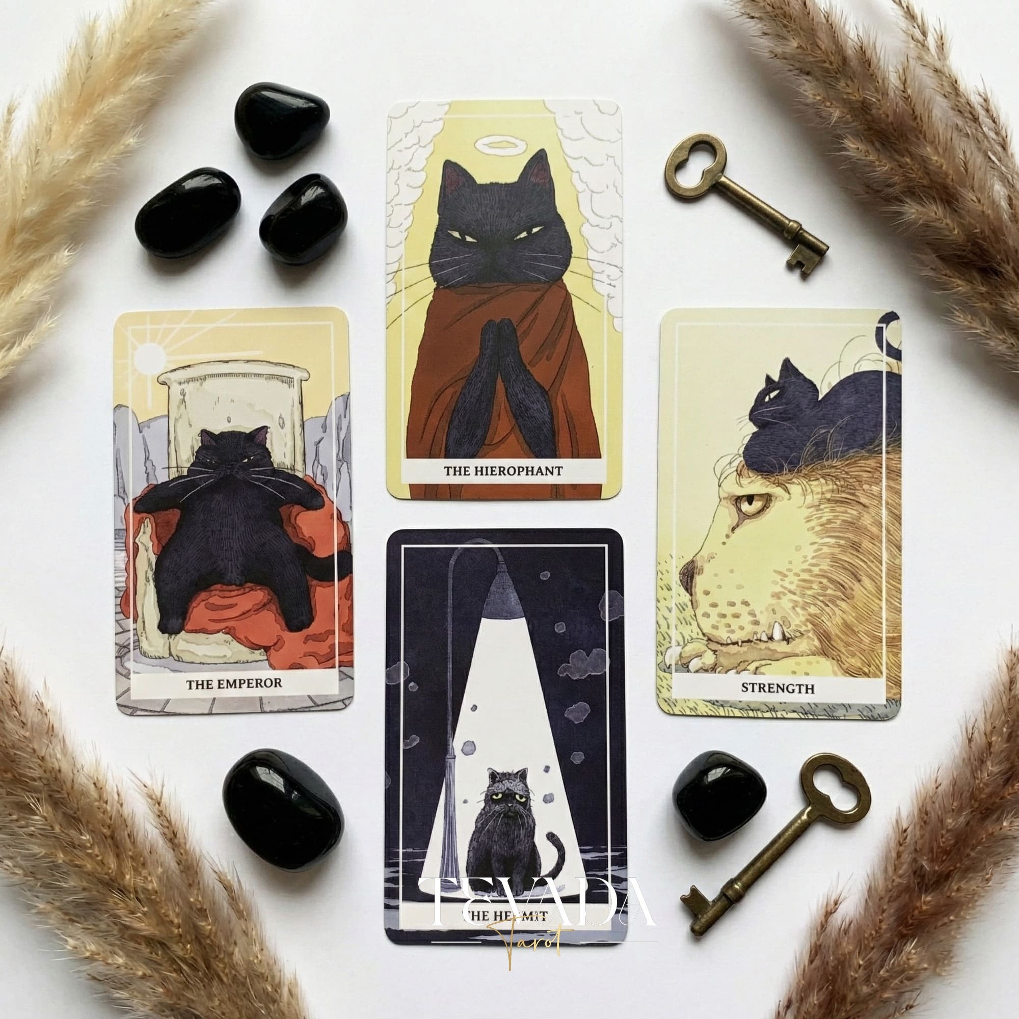Coco Black Cat Tarot PRO Edition avec des illustrations ludiques de chats noirs pour une divination intuitive et des conseils quotidiens.