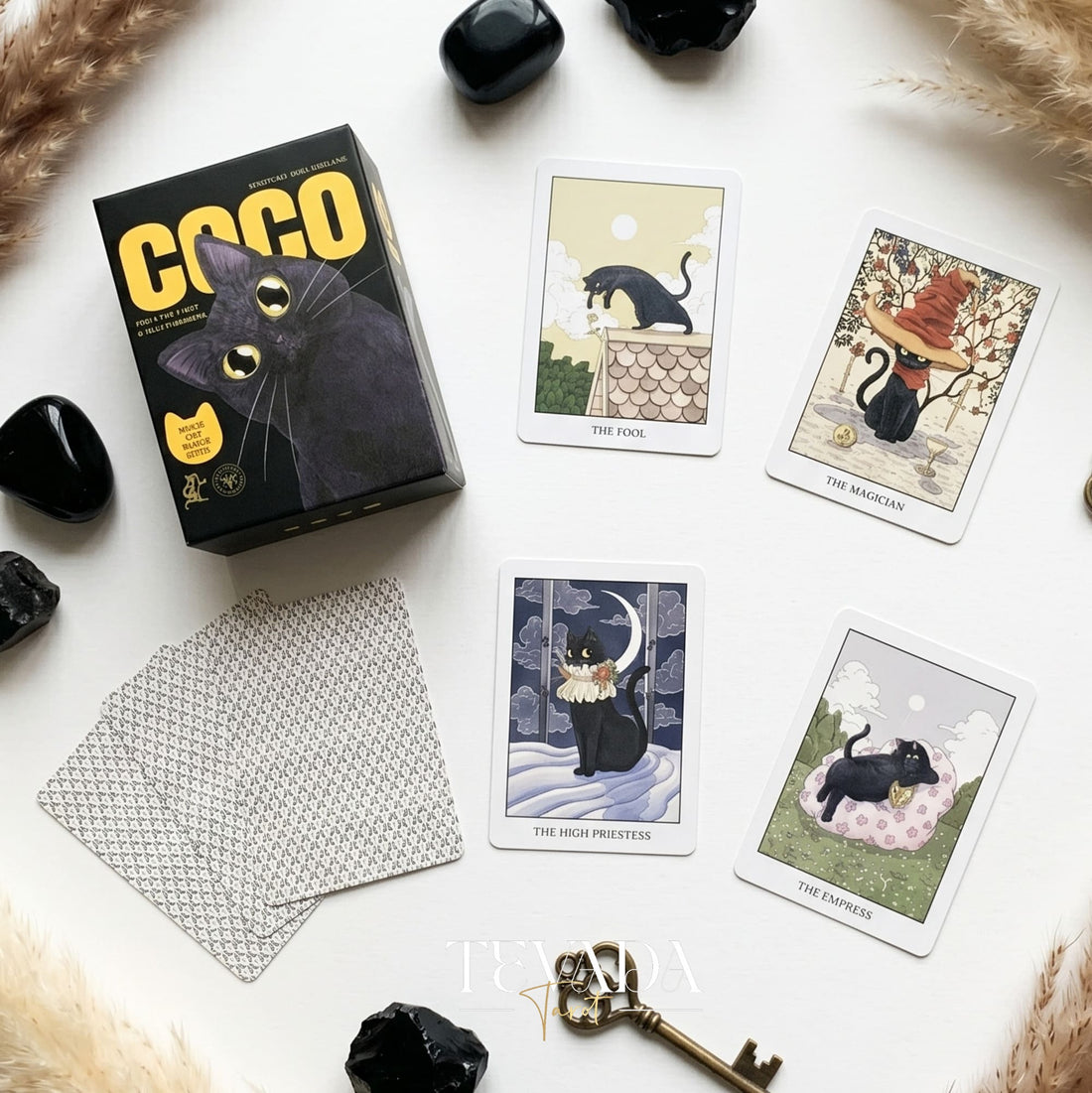Coco Black Cat Tarot Pocket cute black cat tarot deck with gold gilded edges for playful daily readings.