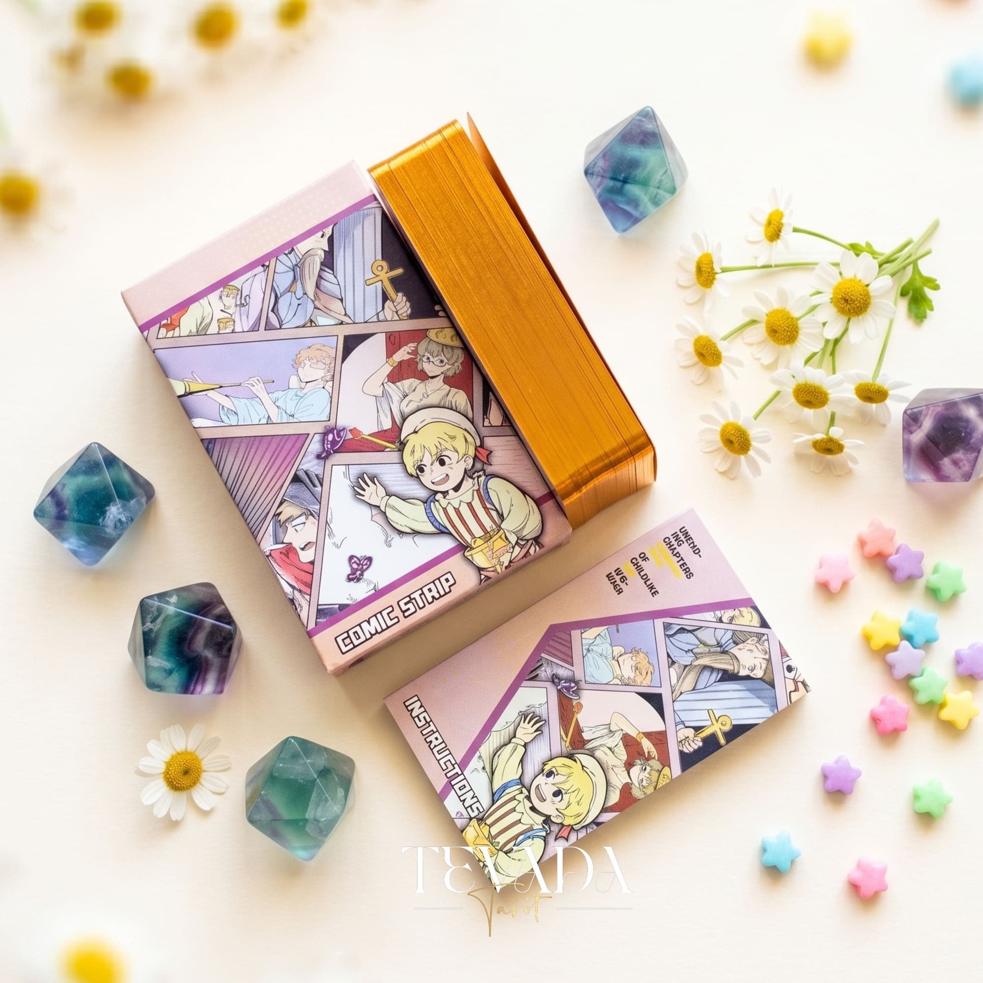 Comic Strip Tarot COLOR Edition whimsical manga style indie tarot deck for inner child healing and gentle reflection.