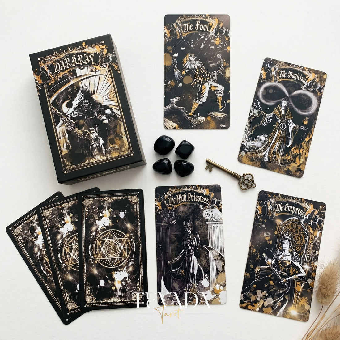 Dark Ray Tarot DELUXE dark gothic indie tarot deck with ink splash art for shadow work and subconscious self-reflection.