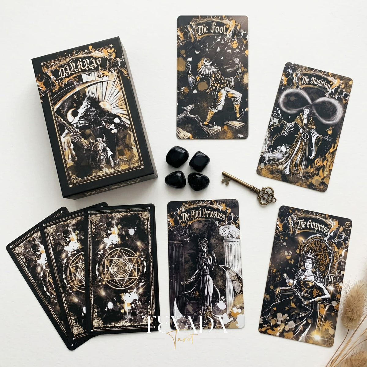 Dark Ray Tarot DELUXE dark gothic indie tarot deck with ink splash art for shadow work and subconscious self-reflection.
