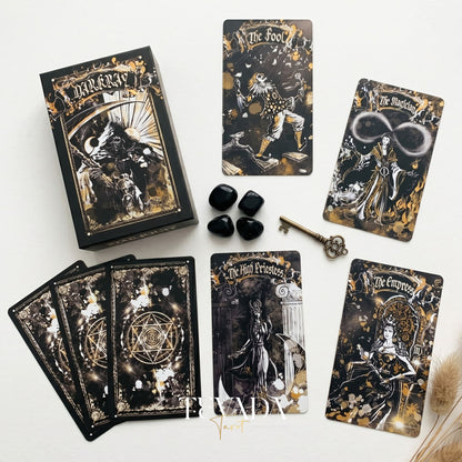 Dark Ray Tarot DELUXE dark gothic indie tarot deck with ink splash art for shadow work and subconscious self-reflection.
