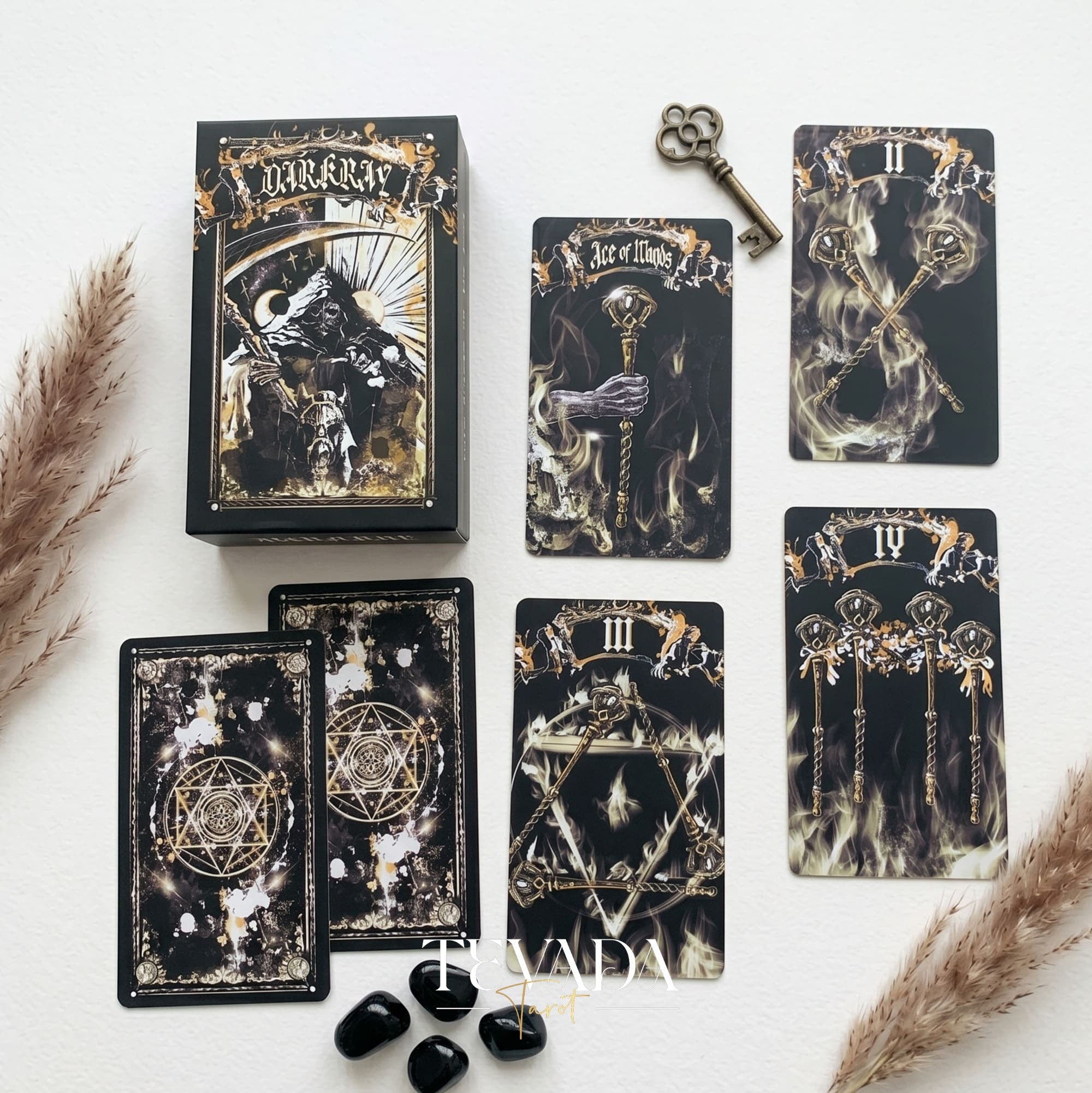 Dark Ray Tarot DELUXE dark gothic indie tarot deck with ink splash art for shadow work and subconscious self-reflection.