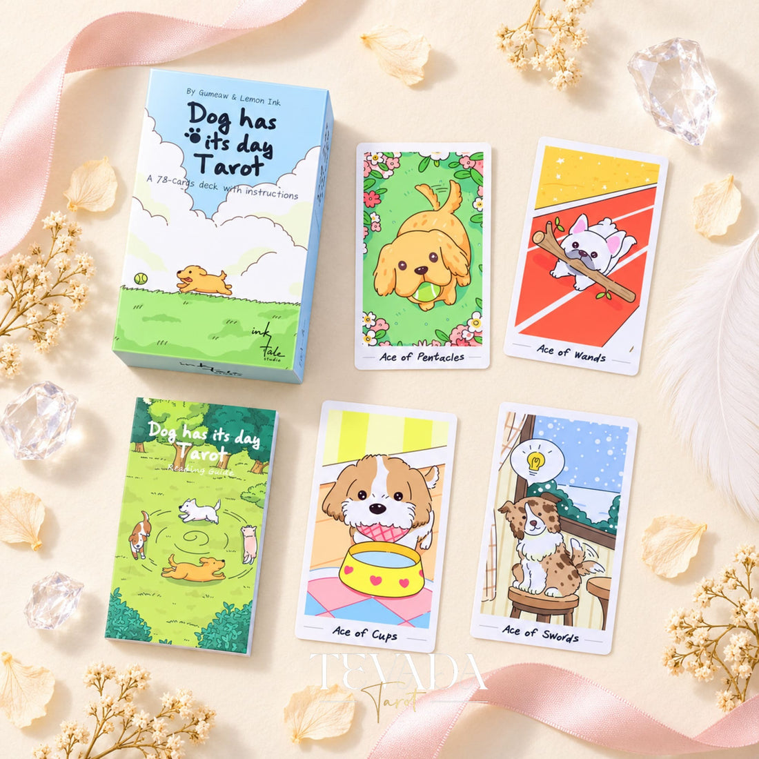 Dog has its day Tarot Deck pastel canine cartoon cards for gentle daily reflection