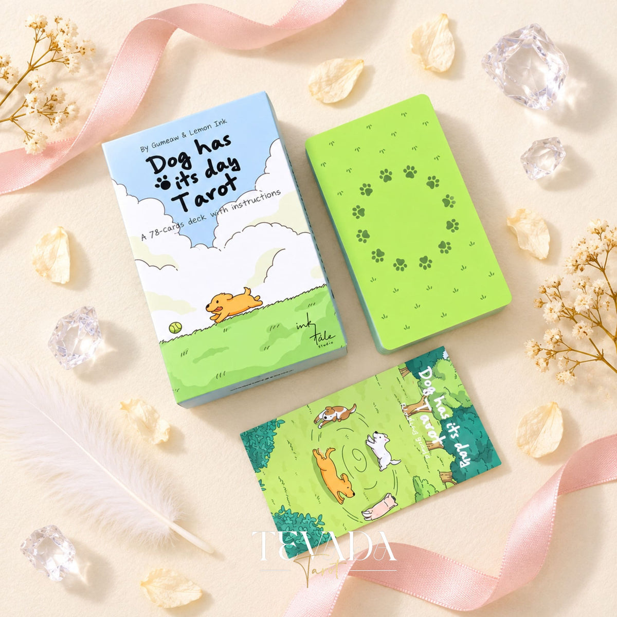 Dog has its day Tarot Deck pastel canine cartoon cards for gentle daily reflection