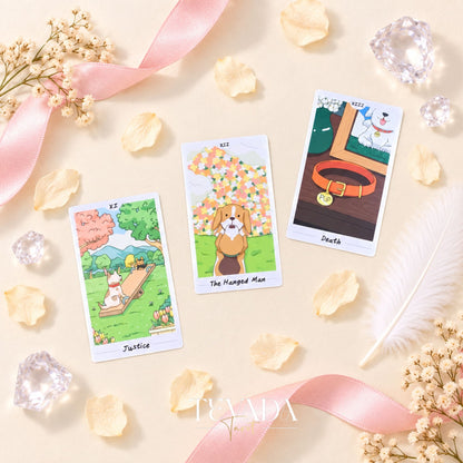 Dog has its day Tarot Deck pastel canine cartoon cards for gentle daily reflection