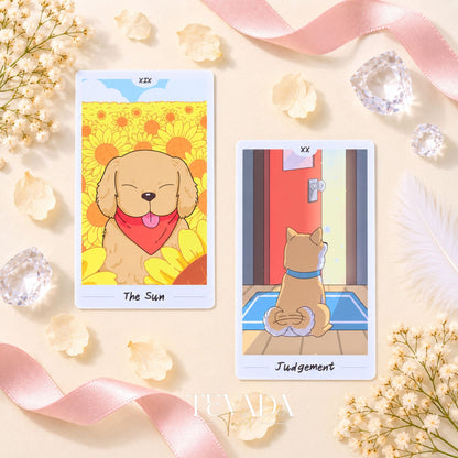 Dog has its day Tarot Deck pastel canine cartoon cards for gentle daily reflection