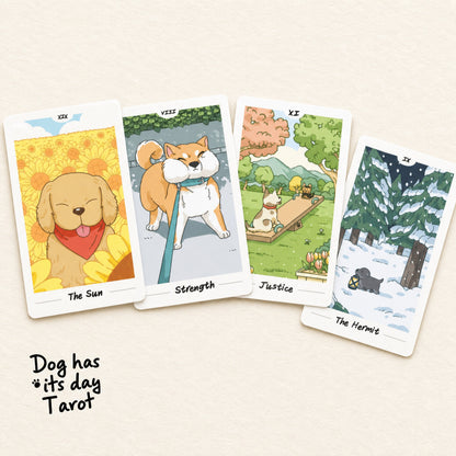 Dog has its day Tarot Deck pastel canine cartoon cards for gentle daily reflection