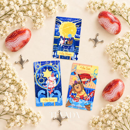 Dramagiac Tarot RED whimsical animal Indie Tarot Deck for joyful daily guidance