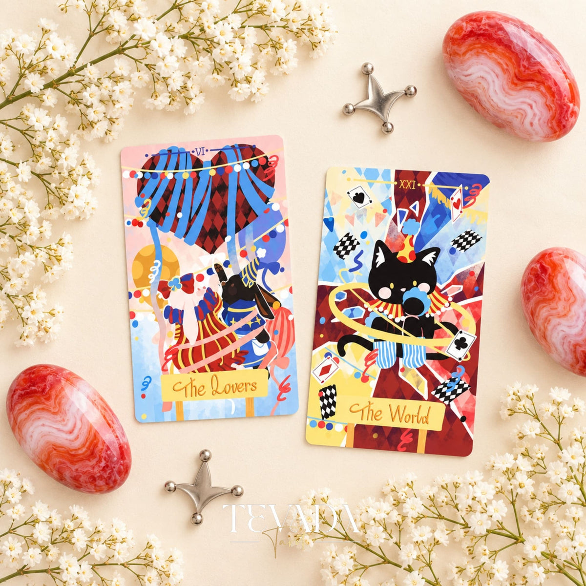 Dramagiac Tarot RED whimsical animal Indie Tarot Deck for joyful daily guidance
